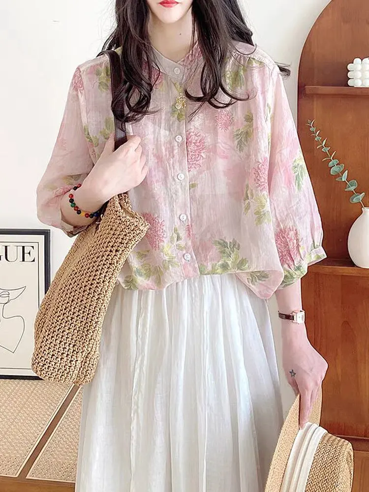 

Симпатичный антивозрастной комплект из хлопковой блузки с цветочным принтом и двухслойной цветной юбки, летний женский комплект в розовой гамме.