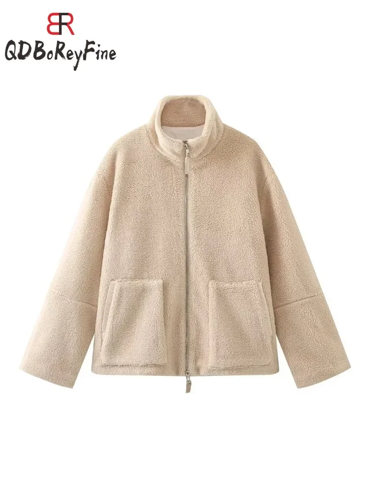 Women Winter Coat Thick Warm Lamb Wool Plush Jacket Casual Oversized Long Sleeve Tops Teddy Fleece Zipper Faux Lamb Overcoat