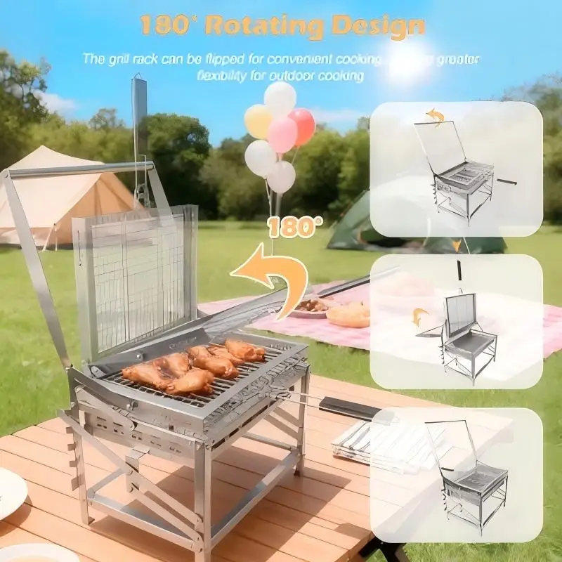 OEM Source Factory Multi-Function Portable Charcoal Grill, For Outdoor Camping BBQ Grill With Air Vent For Family Gathering