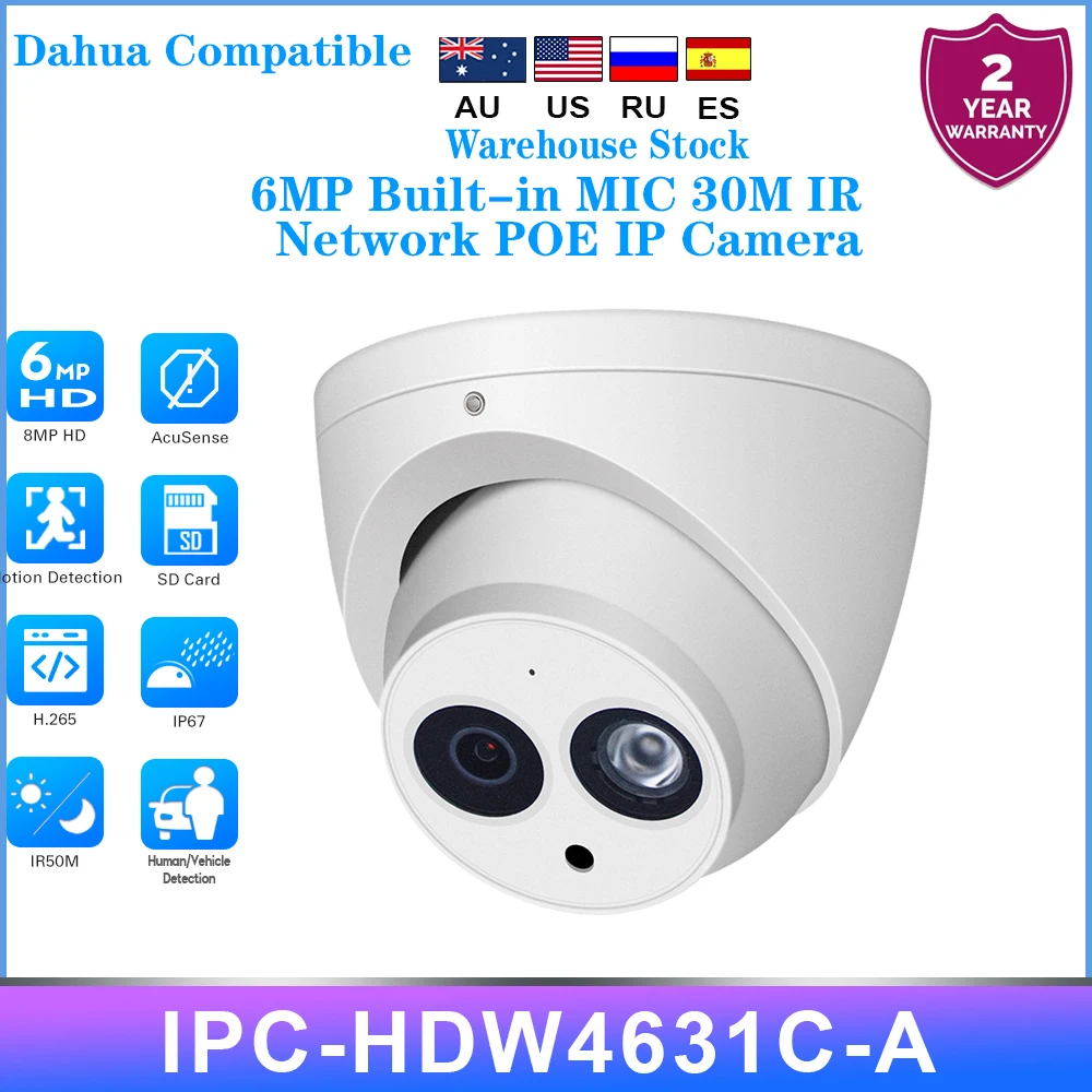 

Оригинальная IP-камера Dahua 6 МП, стандартная камера видеонаблюдения CCTV, камера видеонаблюдения IR50M PoE со встроенным микрофоном, защитная DMSS металлическая