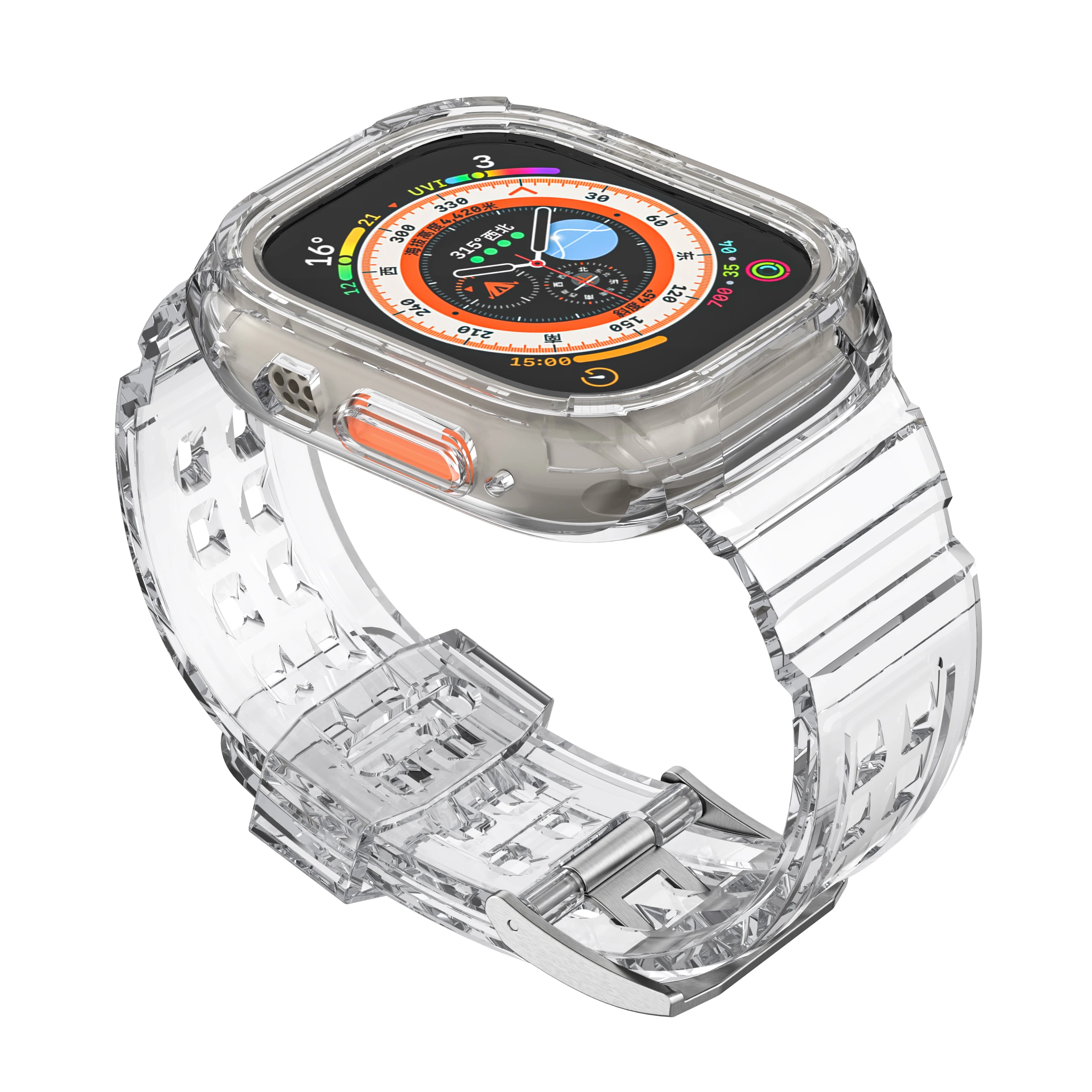 Compatível para apple assistir banda clara 49mm com caso, esporte jelly capa protetora pára-choques com alça para iwatch series ultra 8