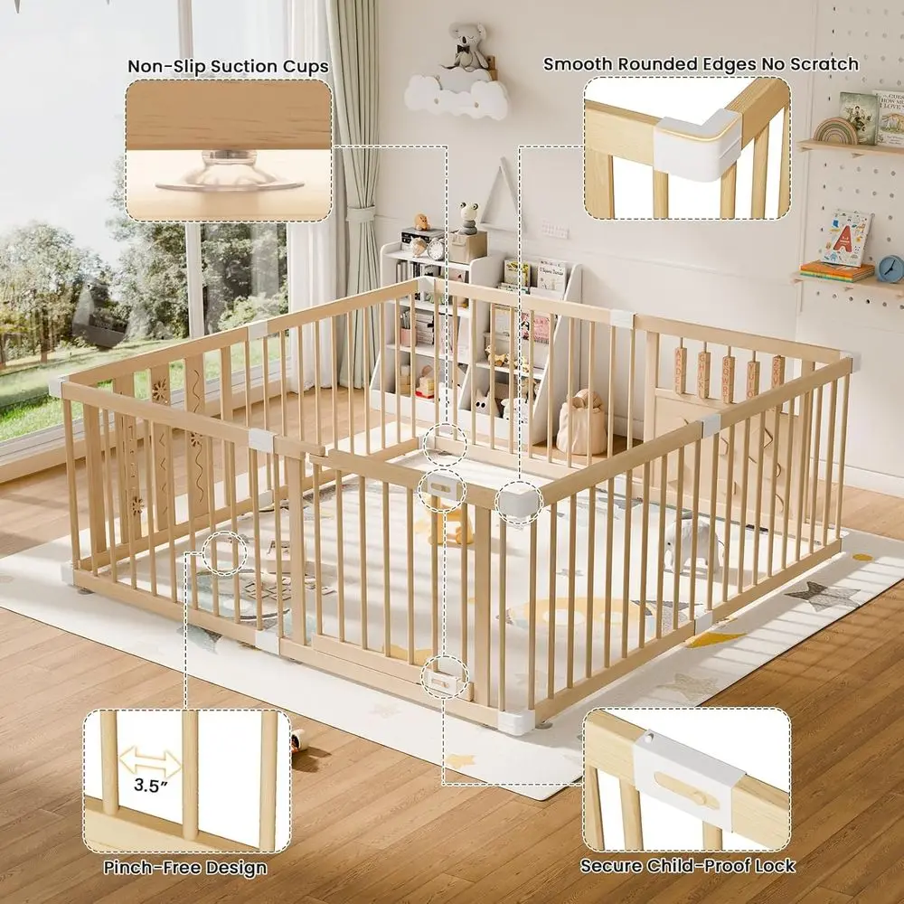 روضة خشبية كبيرة مع قفل أمان، ساحة لعب محمولة للأطفال، مركز أنشطة داخلي، سياج خشبي طبيعي 8 ألواح مع Expa #4