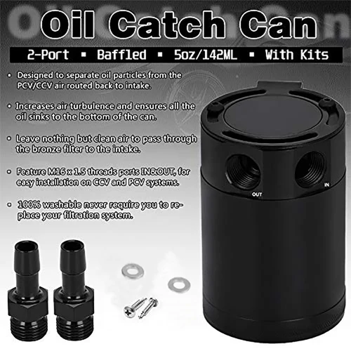 Imagen 2 del producto Bote de captura de aceite Universal de 300ml, depósito de aluminio de 2 puertos con deflector compacto, tanque de captura de aceite, tanque de combustible, hervidor transpirable de dos orificios