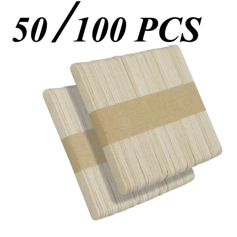 50/100pcs Ice Cream Popsicle Sticks Natural Wooden Sticks Ice Cream Spoon Hand Crafts Art Ice Cream Lolly Cake Tools