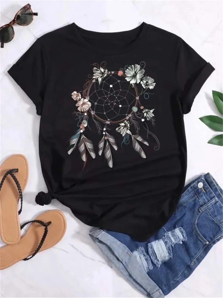 Women Fashion T Shirt Girl Harajuku Graphic Tees Shirt Femme Dream Catcher Women's T-shirt Clothes Tops