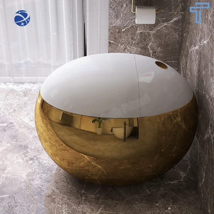 

Original brand new！Fully Golden electroplating egg shape WC white seat cover gold button one piece golden toilet