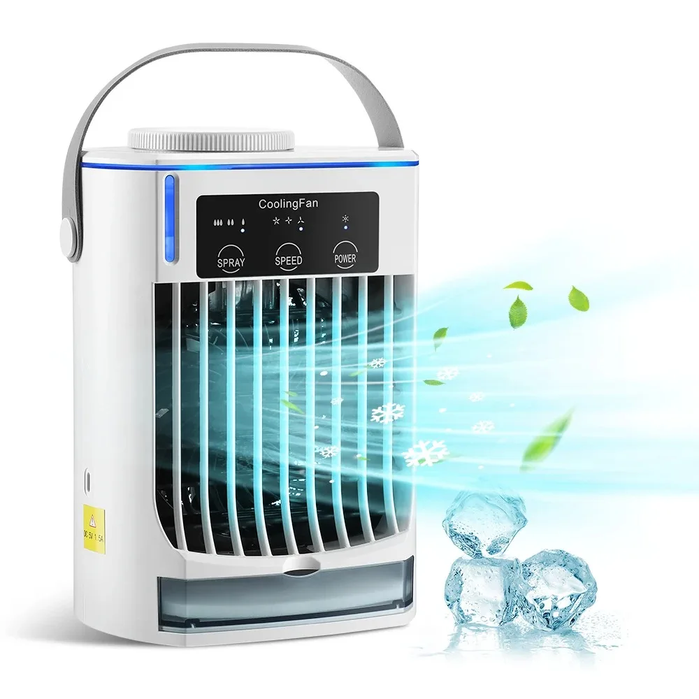 

Portable Air Conditioner 3-Speed Mute Desk Air Cooler Fan USB With Humidifier Strong Wind LED Night Light Cold Air Conditioning