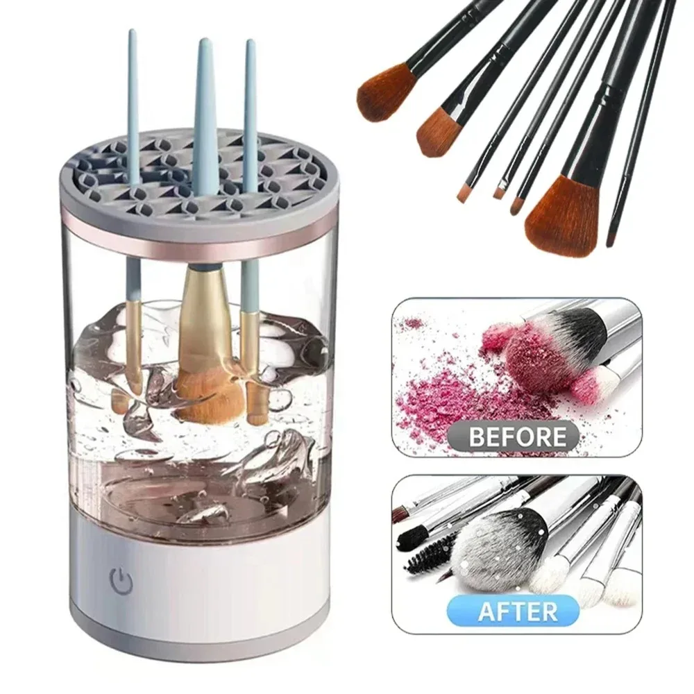 Nettoyeur de pinceaux de maquillage électrique automatique avec prise USB, machine de nettoyage et de séchage des pinceaux cosmétiques avec tapis de nettoyage