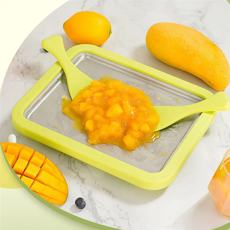 A005-máquina de iogurte frito de aço inoxidável sorvete máquina de iogurte congelado bandeja de resfriamento rápido com dois raspadores e gelo frito tra