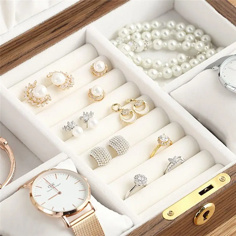 (BISM) Boîte de rangement à bijoux en bois, boîte de rangement pour bijoux, coffret de présentation de cadeaux, support pour montres, boucles d'oreilles, bagues, rangement de bijoux A