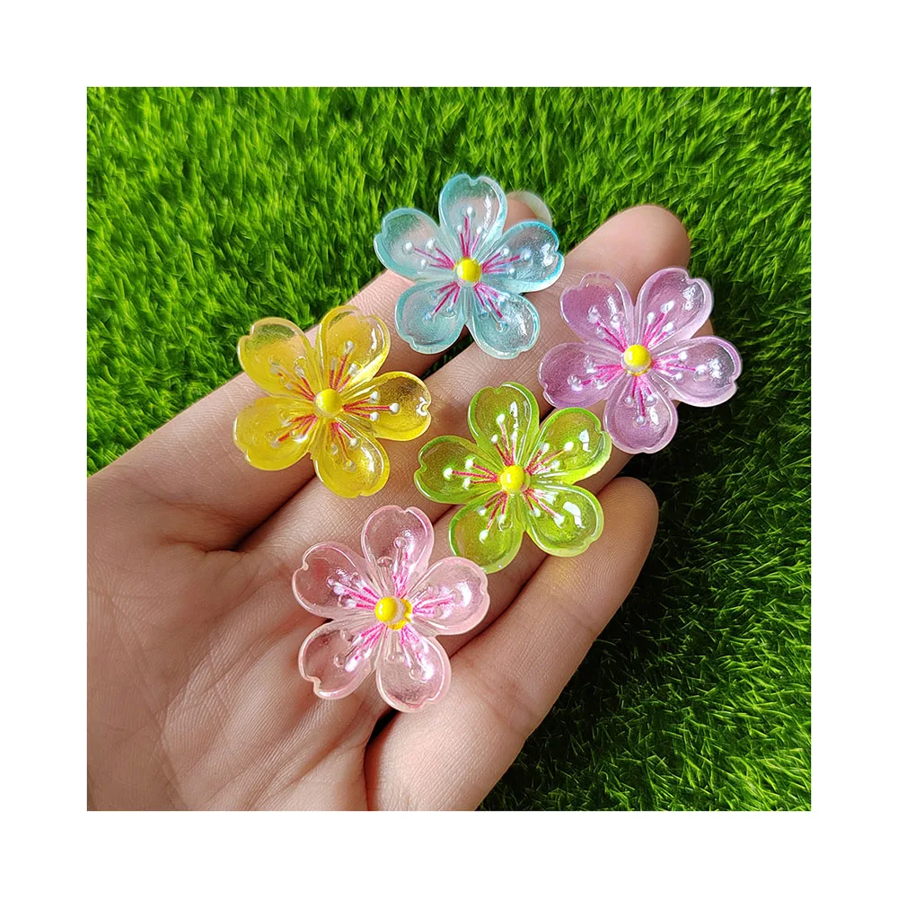 Kawaii Resin Mini Luminous Cherry Blossom Flatback Cabochon Scrapbook DIY Embellishments Craft Accessories