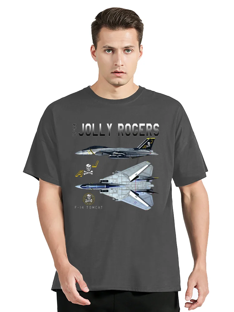 البحرية VF-84 "جولي روجر" سرب مقاتلة F-14 Tomcat التخطيطي ملابس علوية من القطن تيز اللياقة البدنية تي شيرت المتضخم التي شيرت الرجال الملابس