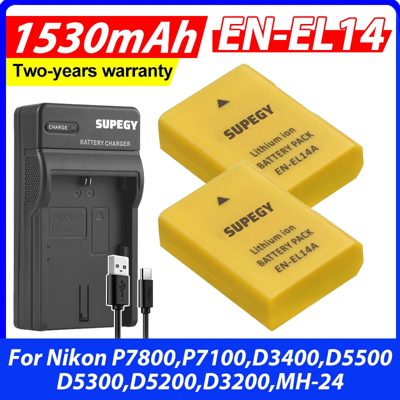 1530mAh EN-EL14 EN EL14 EN-EL14a Battery + Charger For Nikon P7800,P7100,D3400,D5500,D5300,D5200,D3200,MH-24