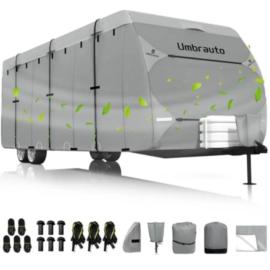 Funda para caravana de 38-40 pies: Cubierta ligera e impermeable de polietileno en gris, correas a prueba de viento, lengüeta de canalón J