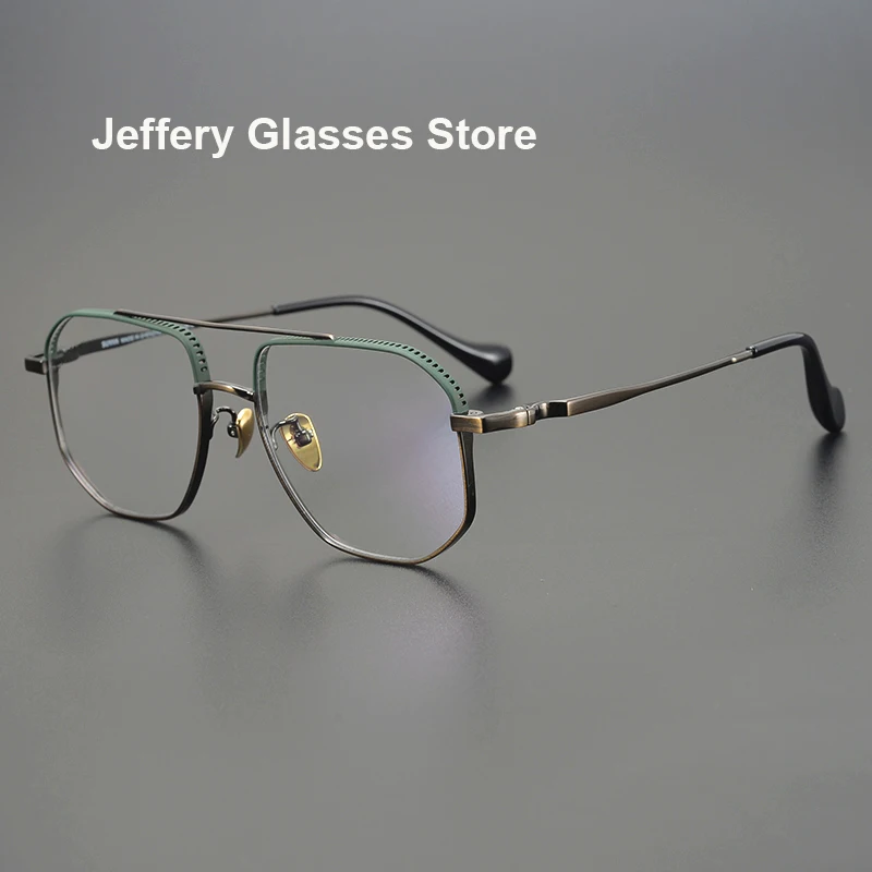 Japanese Handmade Titanium Double Beam Glasses Frame Men Women Prescription Myopia Reading Eyeglasses Blue Anti Light Lenses