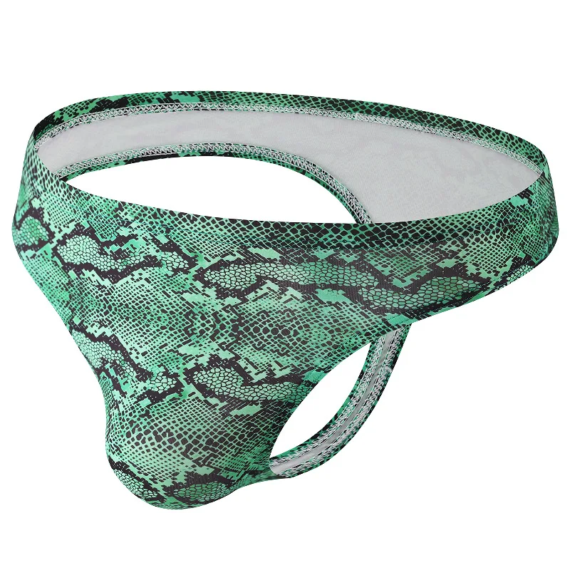 Men's Jockstrap Panties Snake Printed Underwear Low Waist U Convex Pouch Lingerie Underpants Jock Strap Bikini Slip Homme