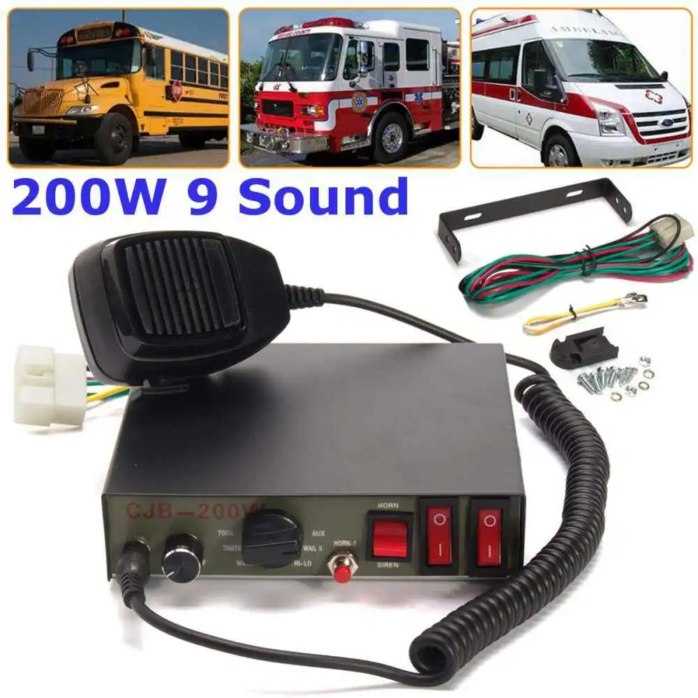 

200W 9-Sound Tones Loud Car Truck Warning Alarm Siren Horn Speaker MIC Systems