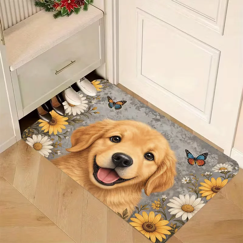 Golden Retriever Sunflower Doormat Cute Dog Animal Entrance Floor Rug Pet Lovers Home Decor Carpet for Front Door Indoor Porch