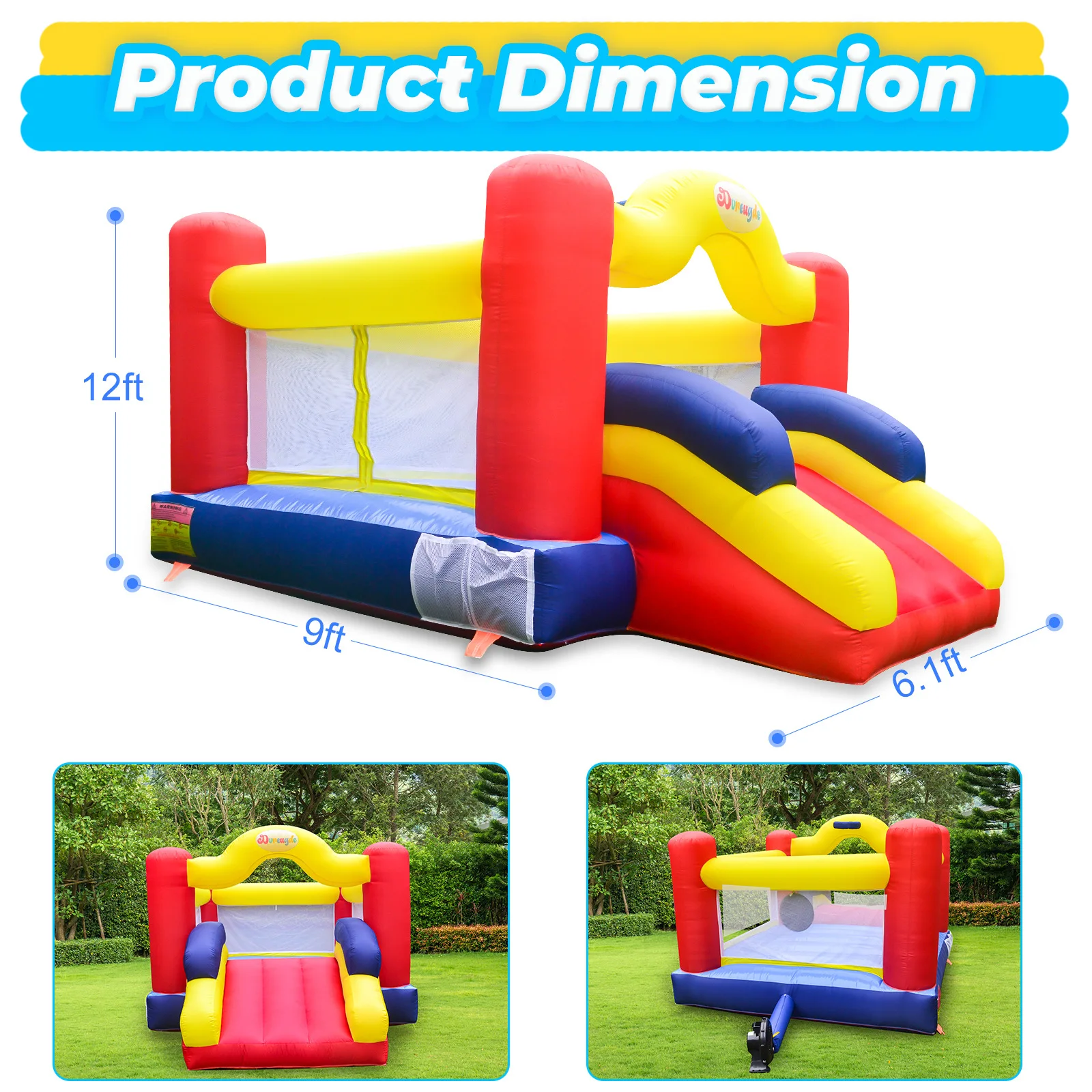 1.8x2 7x3.66m maison de rebond Mini château de saut gonflable avec ventilateur pour enfants enfants décoration de fête d'anniversaire château gonflable
