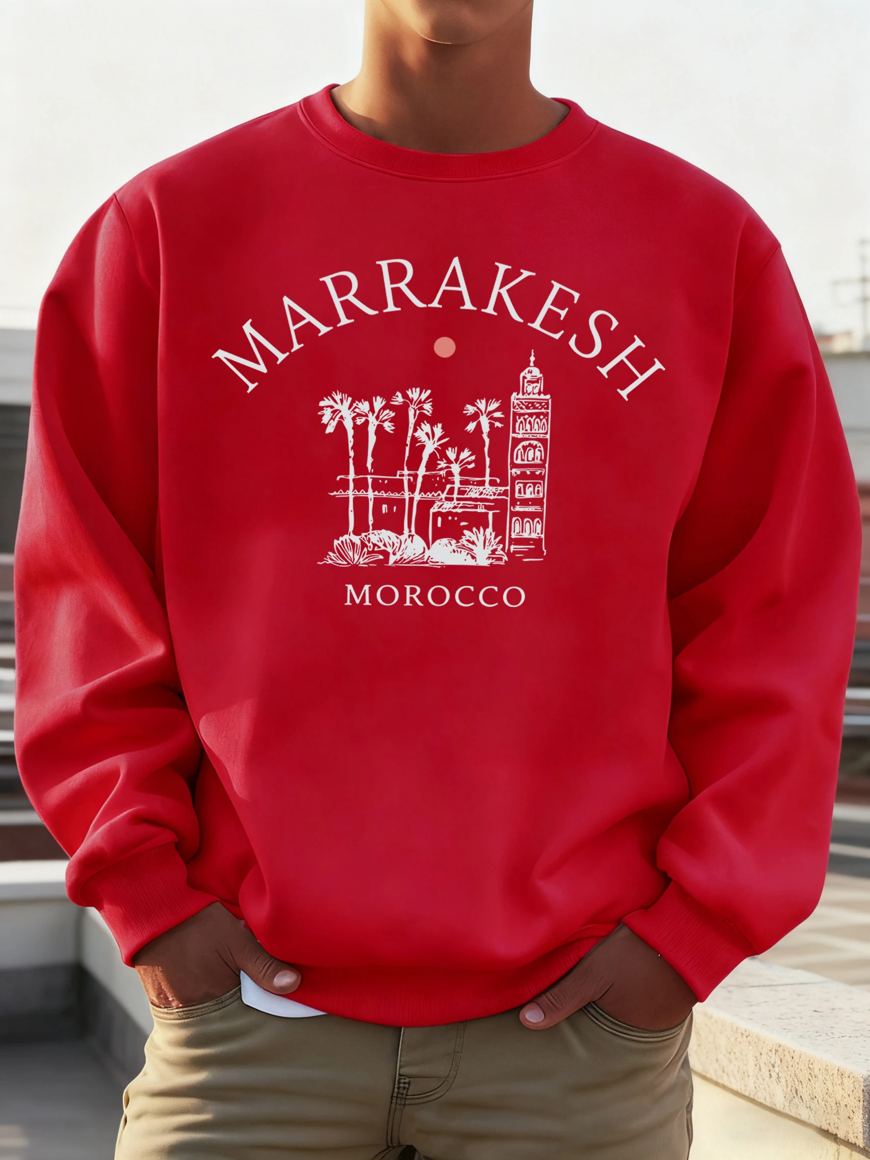 Marrakesh المغرب طباعة الخريف بلوزات الذكور العصرية الهيب هوب الملابس كل مباراة ملابس رياضية فضفاضة للجنسين س الرقبة البلوفرات غير رسمية #3