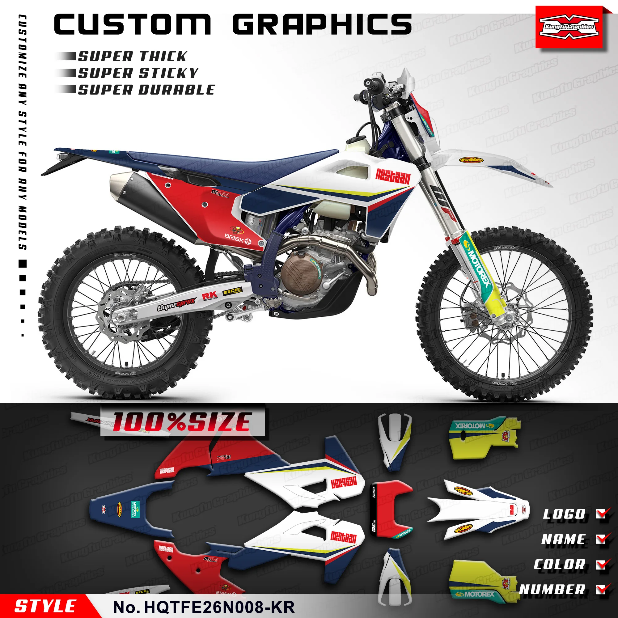 

KUNGFU GRAPHICS Motorcycle Stickers Vinyl Graphics for Husqvarna TE 125 250 300 FE 350s 350pro 450 501s 2026 Decal, Accessory