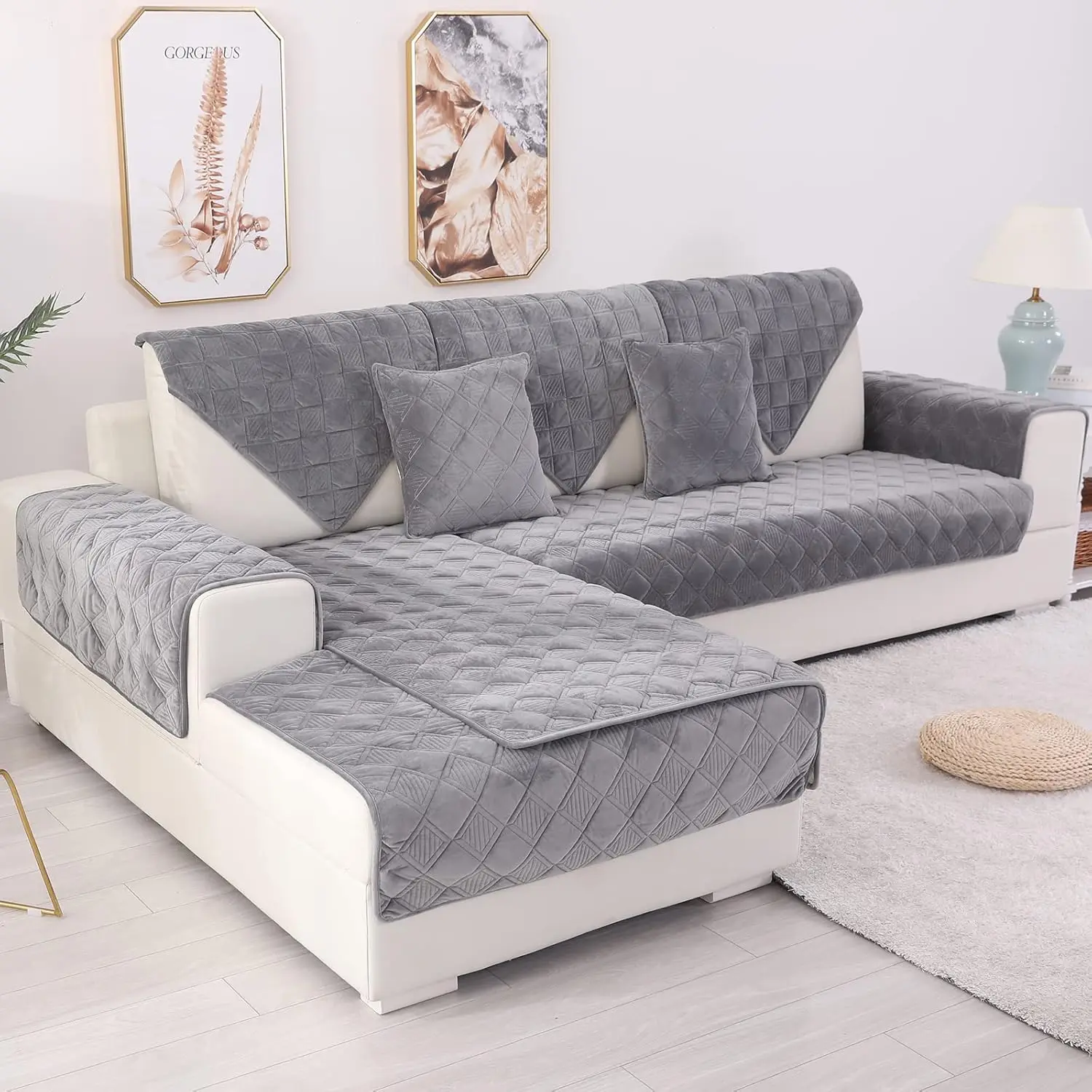 

Sofa Cover, Velvet Couch Cover Anti-Slip Sectional Couch Covers Sofa Slipcover For Dogs Cats Pet Love Seat Recliner Armrest