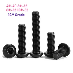 US Standard UNC 4#-40 6#-32 8#-32 UNF 10#-32 Black Grade 10.9 Hexagon Socket Button Head Allen Screw Mushroom Head Hex Bolts