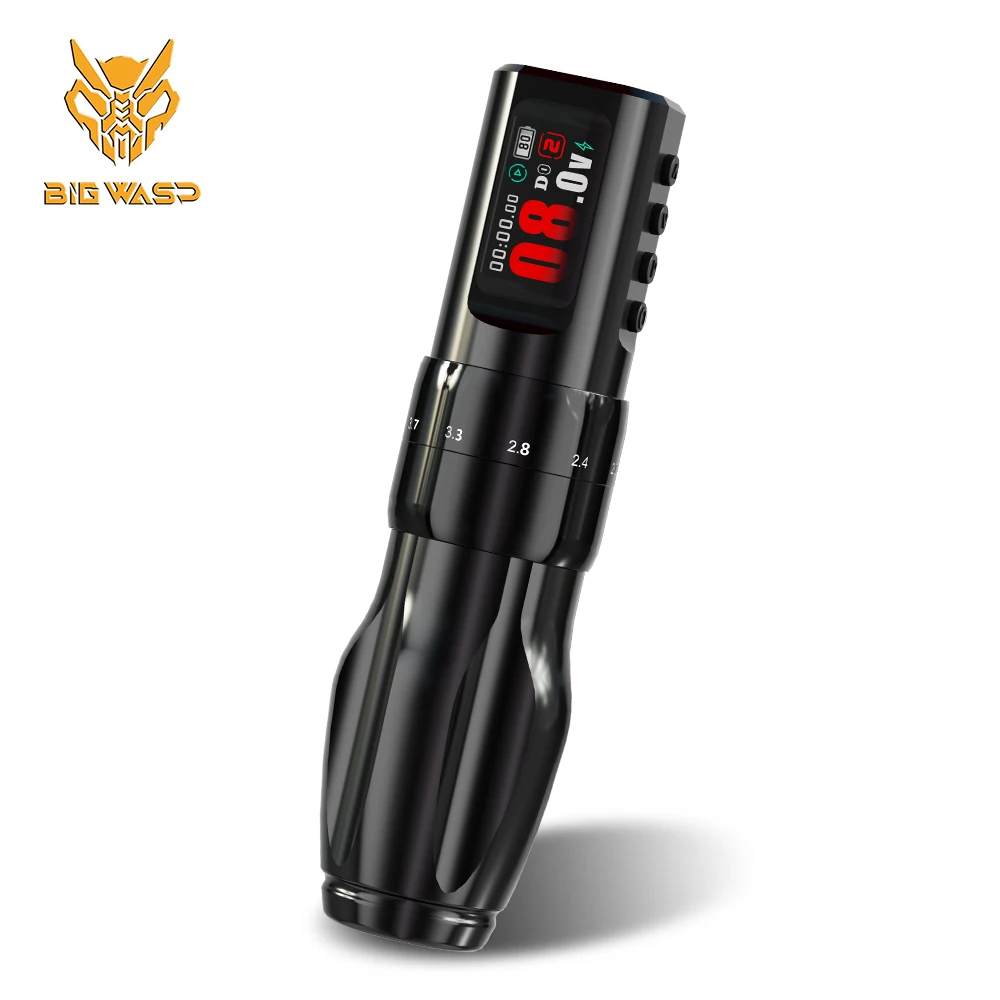 BIGWASP Wireless Tattoo Machine FK Adjustable Stroke 2.0-4.2mm 2000mAh OLED Color Screen Battery Pen Coreless Motor Tattoo Gun