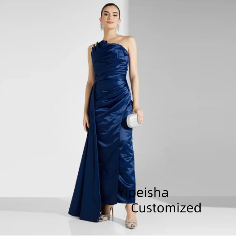 

Customized Design Silk Satin Sexy Mermaid Evening Dresses Ruched Ankle Legth rom Party Vestidos De Gala