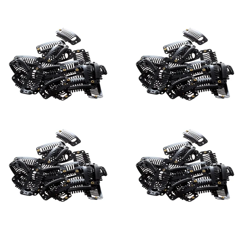 

80Pcs Black Nine-Tooth Clip For Hair Extension Snap Clip For DIY Use(Black)32MM L