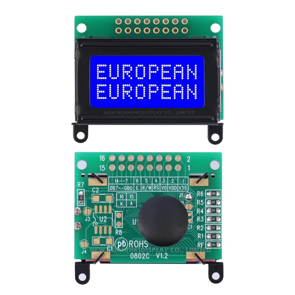 European Blue Film White Letters 0802C Character Dot Matrix Screen 02X8 LCD Ultra Small Module LCM Display Screen With Backlight