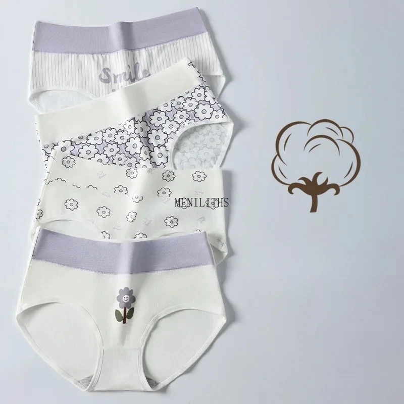 

4 шт. женское нижнее белье с высокой талией из чистого хлопка для девочек, милые трусики с принтом, трусы больших размеров, хлопковые трусики, женское нижнее белье