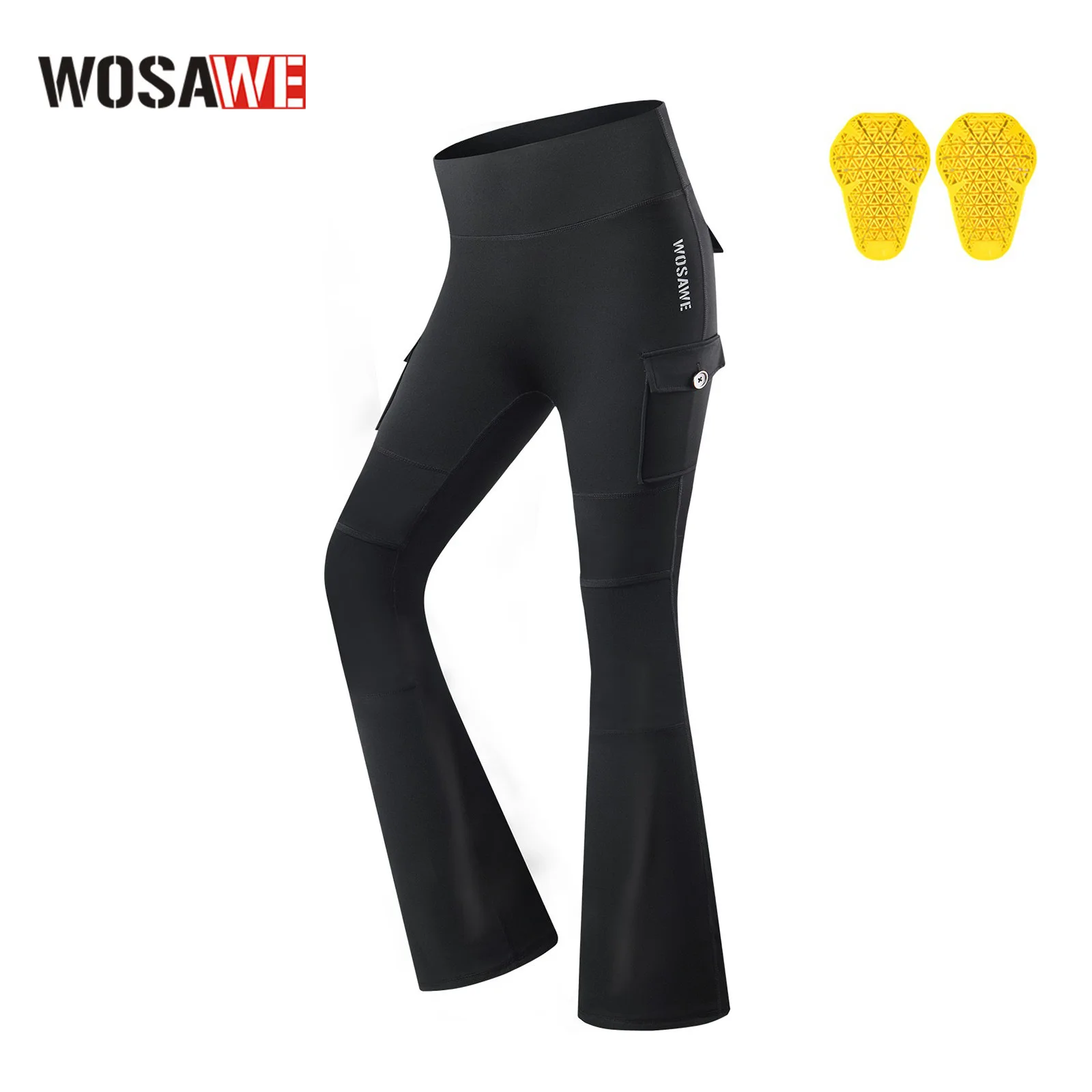 

Женские расклешенные брюки WOSAWE для весны/лета с высокой талией, эффектом подтяжки ягодиц, в мотоциклетном стиле, для йоги, длинные, защитная экипировка