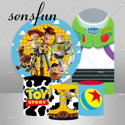 Toy Story Round Backdrop Cover Kids Cowboy Birthday Party Decoration Woody Jessie Buzz Lightyear Circle Backgrounds Arch Banner