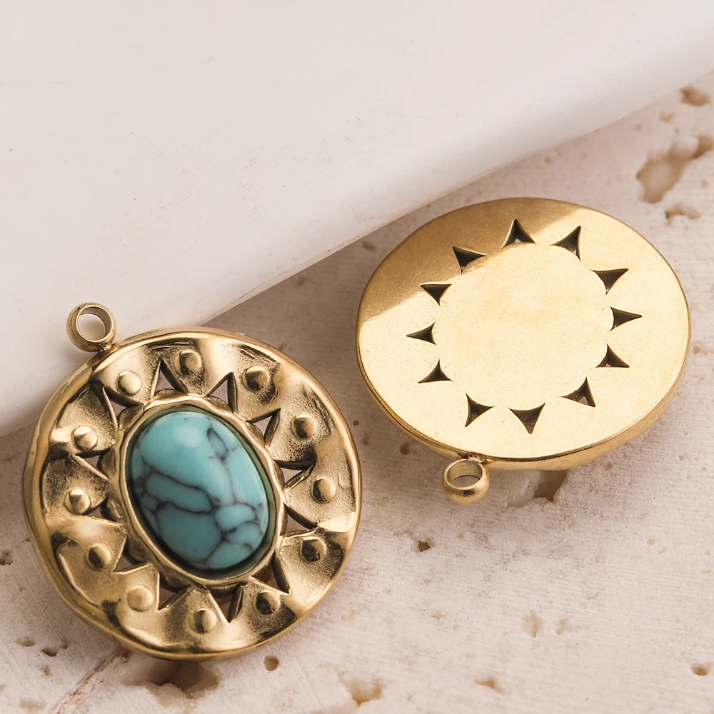 5pcs 17*19mm Sun Flower Natural Stone Charms Stainless Steel Bohemia Star Pendants for DIY Necklace Jewelry Making fashion - Image 5