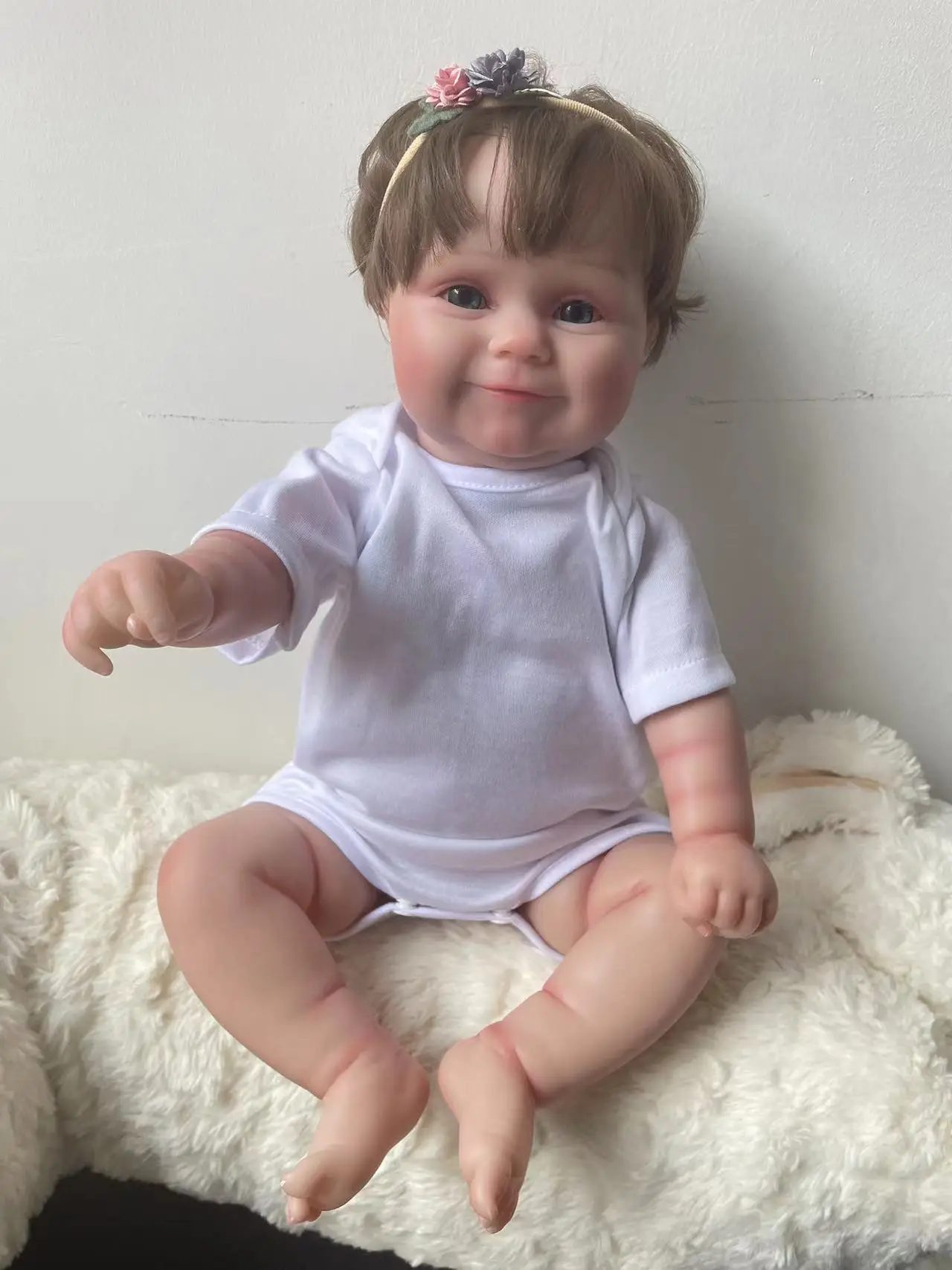 50CM Maddie Full Vinyl Girl Body Cuddly Lifelike Newborn Reborn Doll Multiple Layers Painting with Visible Veins Hand Root Hair