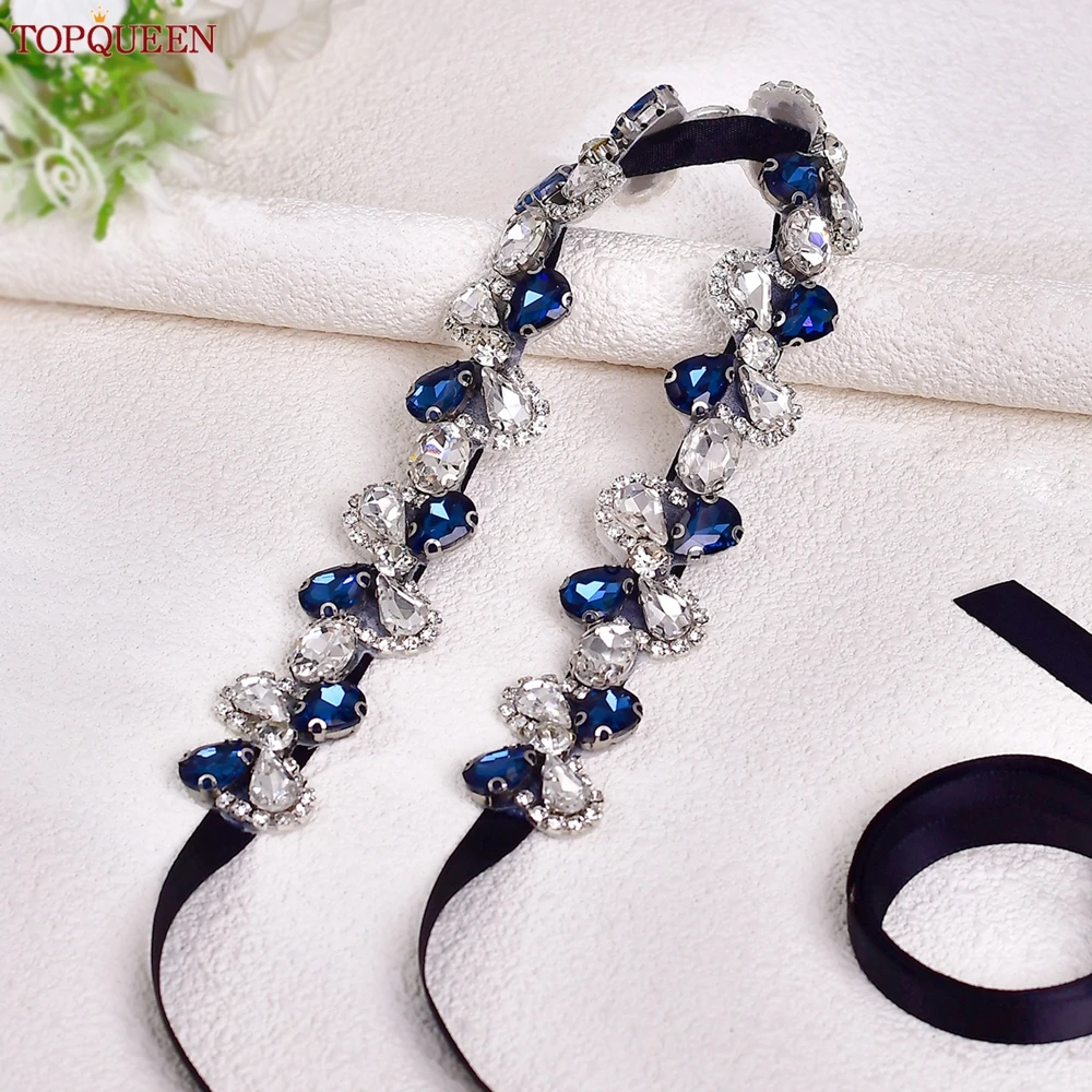 

TOPQUEEN Hot-selling Navy Blue Rhinestone Belt Bridal Gown Accessories Bridesmaid Bridal Party Banquet Wedding Belt S212