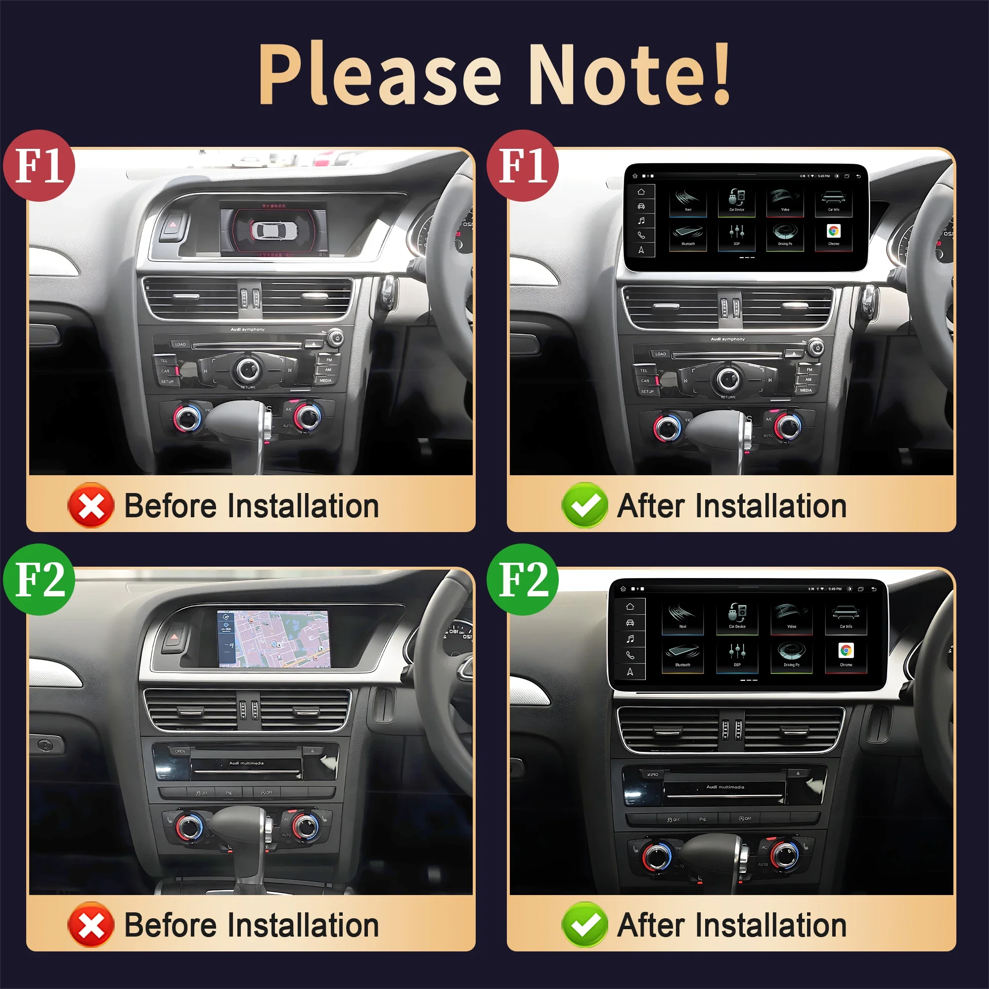 12.3 inch Right Hand Drive For AUDI A4 A5 B8 2009-2016 GPS Navigation Car Radio Carplay Split Screen Snapdragon 685 Android 14