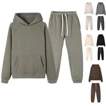 Conjunto de sudadera con capucha para hombre y mujer, traje de 2 piezas de moda, sudaderas gruesas de lana para correr, chándal de gran tamaño con capucha y pantalones, ropa de calle