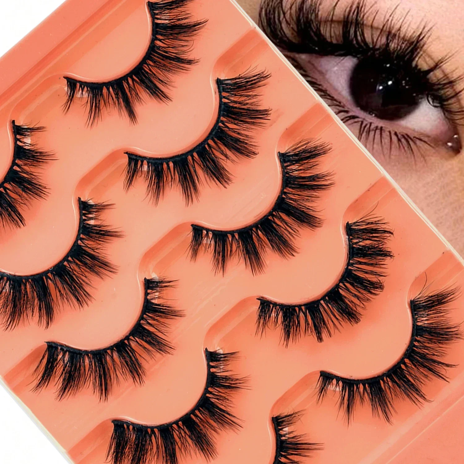 5 Pairs 3D Faux Mink False Eyelashes, Wispy Fluffy Strip Lashes, Dramatic Reusable Fake Eyelashes For Party Daily Makeup