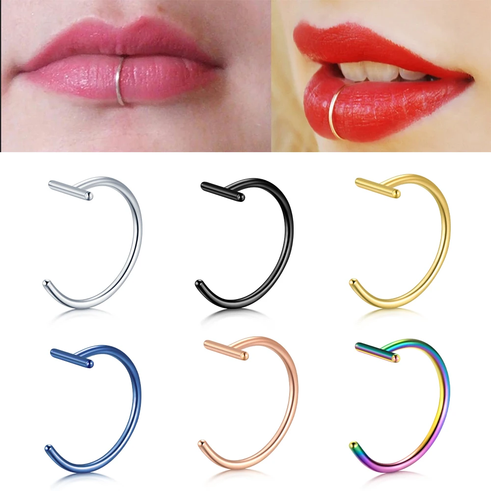 1 قطعة حلقات ثقب الشفاه وهمية الأنف الأنف الدائري الحاجز كليب على حلقة الفم وهمية ثقب الجسم كليب هوب