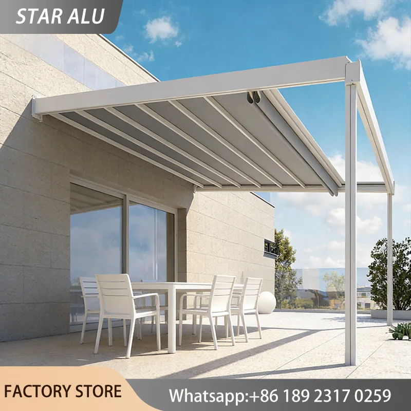 Custom Size Retractable PVC Canopy Motorized Roof Pergola Heavy Duty Outdoor Backyard Shelter Foldable Awning Waterproof Shade