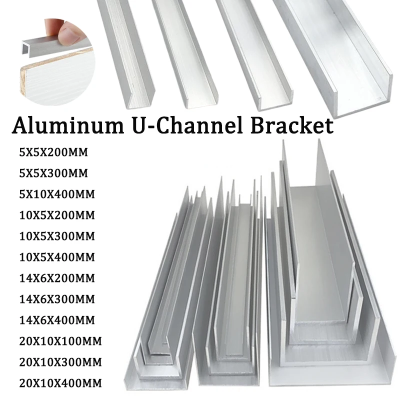 1-10Pcs U Shape Aluminum Length 100mm 200mm 300mm 400mm Aluminum Alloy Covered Edge Strip Aluminum U-Channel Guide Rail Card Slo