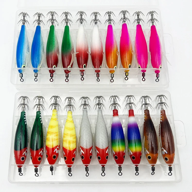 ShareShark 10 Stück/Box 8cm/5,7g Garnelen-Angelköder Leuchtende Tintenfisch-Jigs Haken Meeresangel-Zubehör Künstlicher Köder Oktopus-Köder – Detail 19