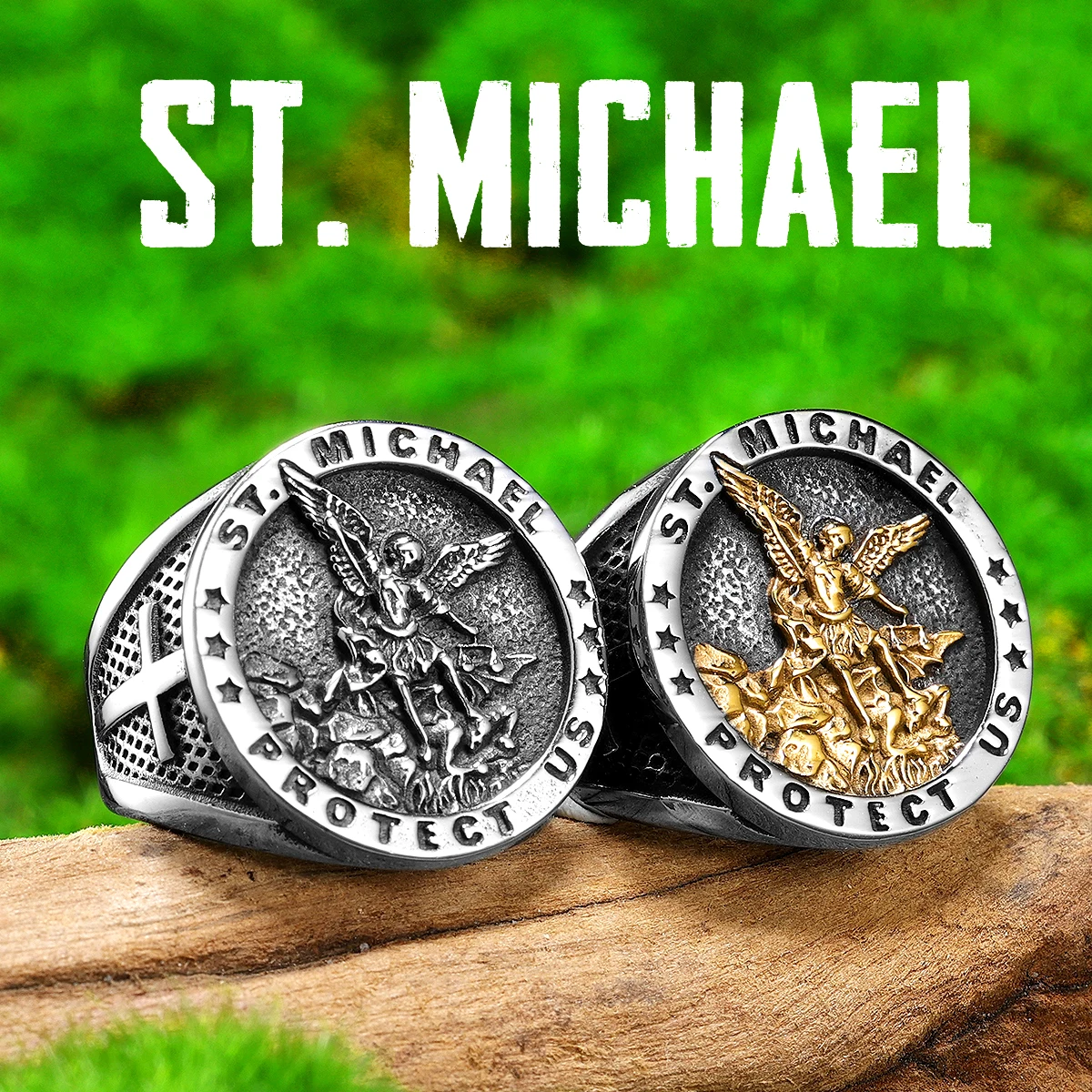 Arch Angel St. Michael Powerful Talismans Stainless Steel Men Rings Punk Male Women Fashion Jewelry Creativity Gift Wholesale