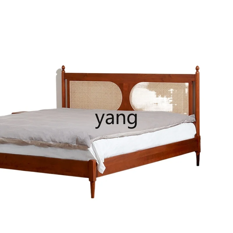 

TGF Japanese-style medieval solid wood vine art master bedroom big bed, American-style rural retro home cherry wood bed