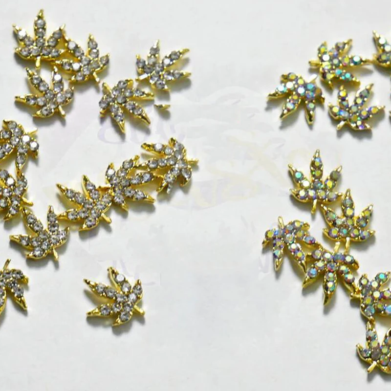 AB/Clear 10pcs Nail Strass Charm 3D  (ML3893-10pcs) Rhinestones 4 Rhinestone Weed Leaf Nail Charms | Beauties For Nail Art Gems