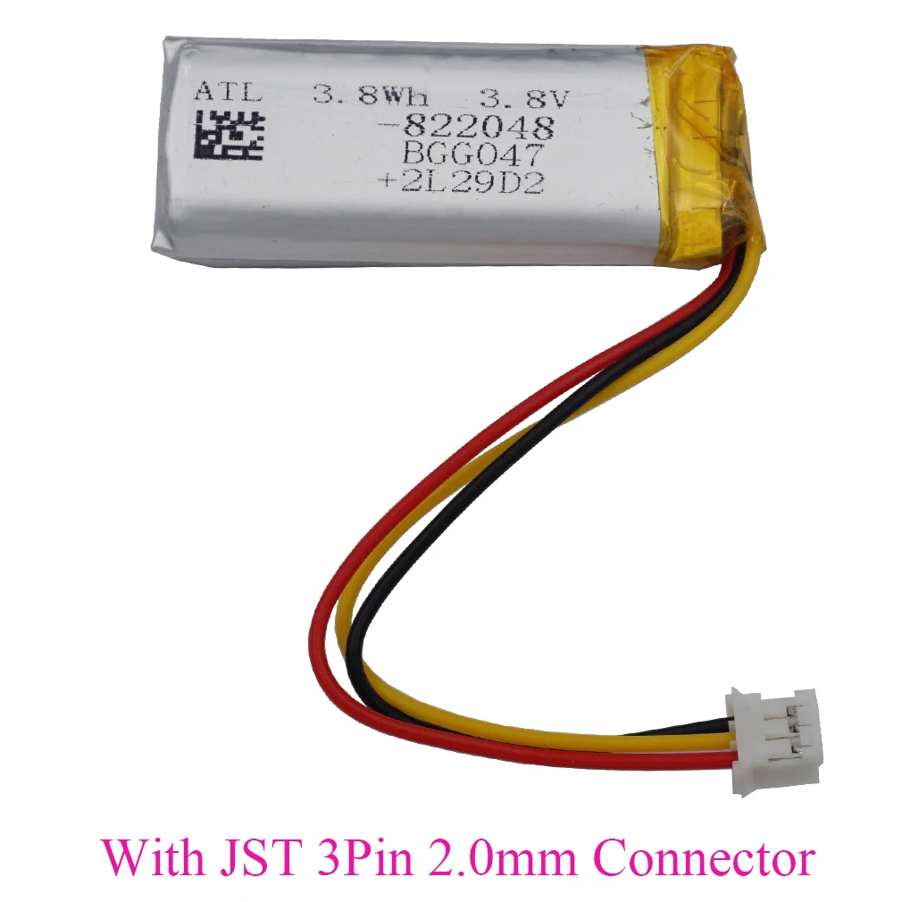 

3.8V 1000mAh 3.8Wh 822048 JST 3Pin 2.0mm Polymer NTC Thermistor Replacement Li Lipo Battery For Roku Pro Voice Remote Controller