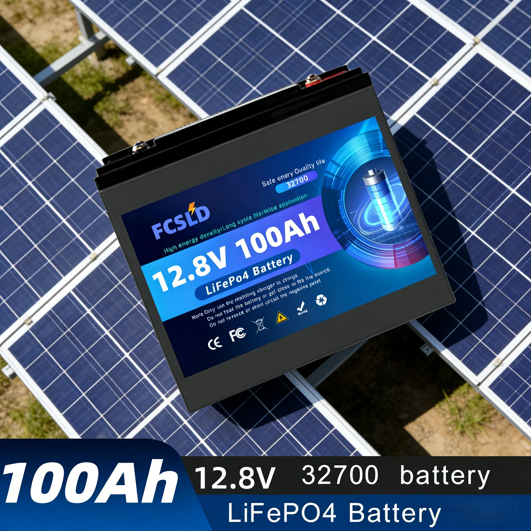 

32700 LiFePO4 100Ah 12.8V, Lithium Battery Capacity Built-in 200A BMS 6000 Deep Cycles Perfect for Camping Solar Home Backup