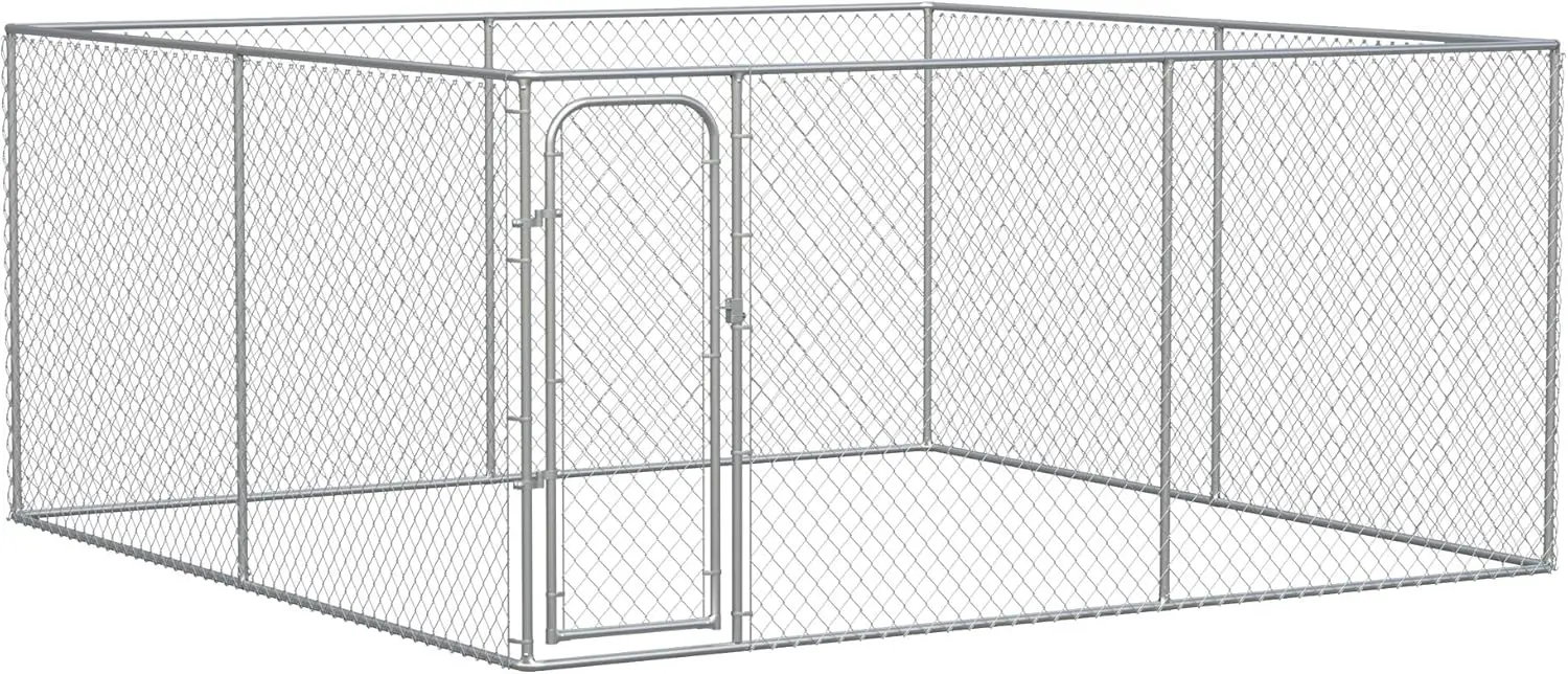 

PawHut Large Dog Kennel Outside, Heavy Duty Dog Cage, Outdoor Fence Dog Run with Galvanized Chain Link, Secure Lock, 13.1' x 13.